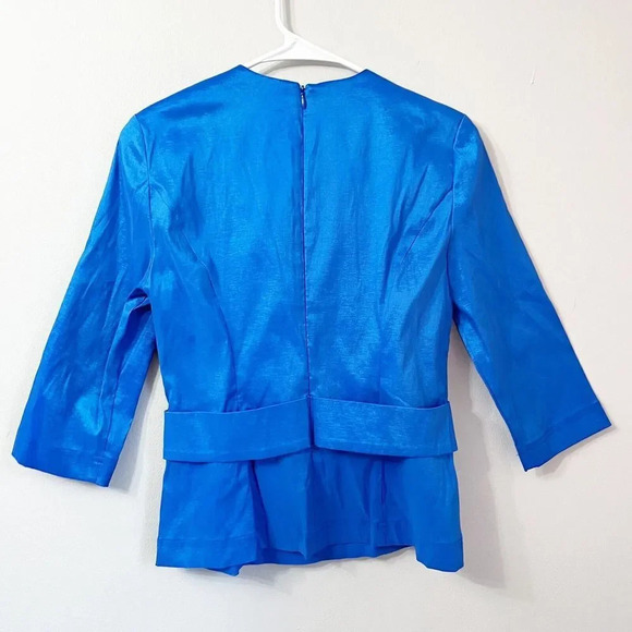 Atelier Danielle Women Blue Blazer M Belted Rhinestone Formal Blouse Taffeta - Picture 3 of 7